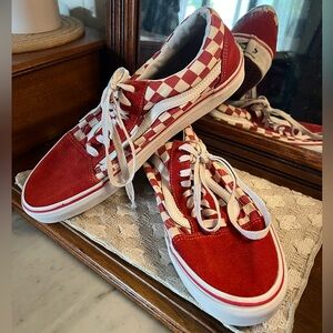 VANS Old Skool Sk8 Low Top Checkered Streetwear Sneakers Red White Men's Size 10